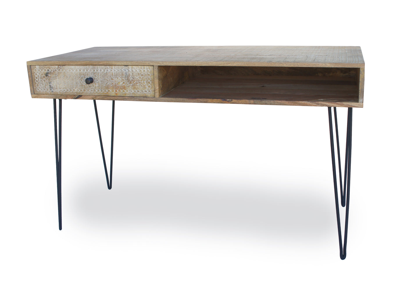 Mango wood desk on black iron hairpin Legs