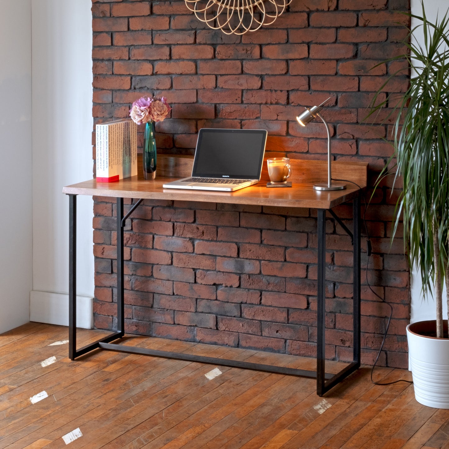 Live Edge Solid Acacia wood Slab Computer Desk Office Desk Console. With Black Iron Hairpin legs