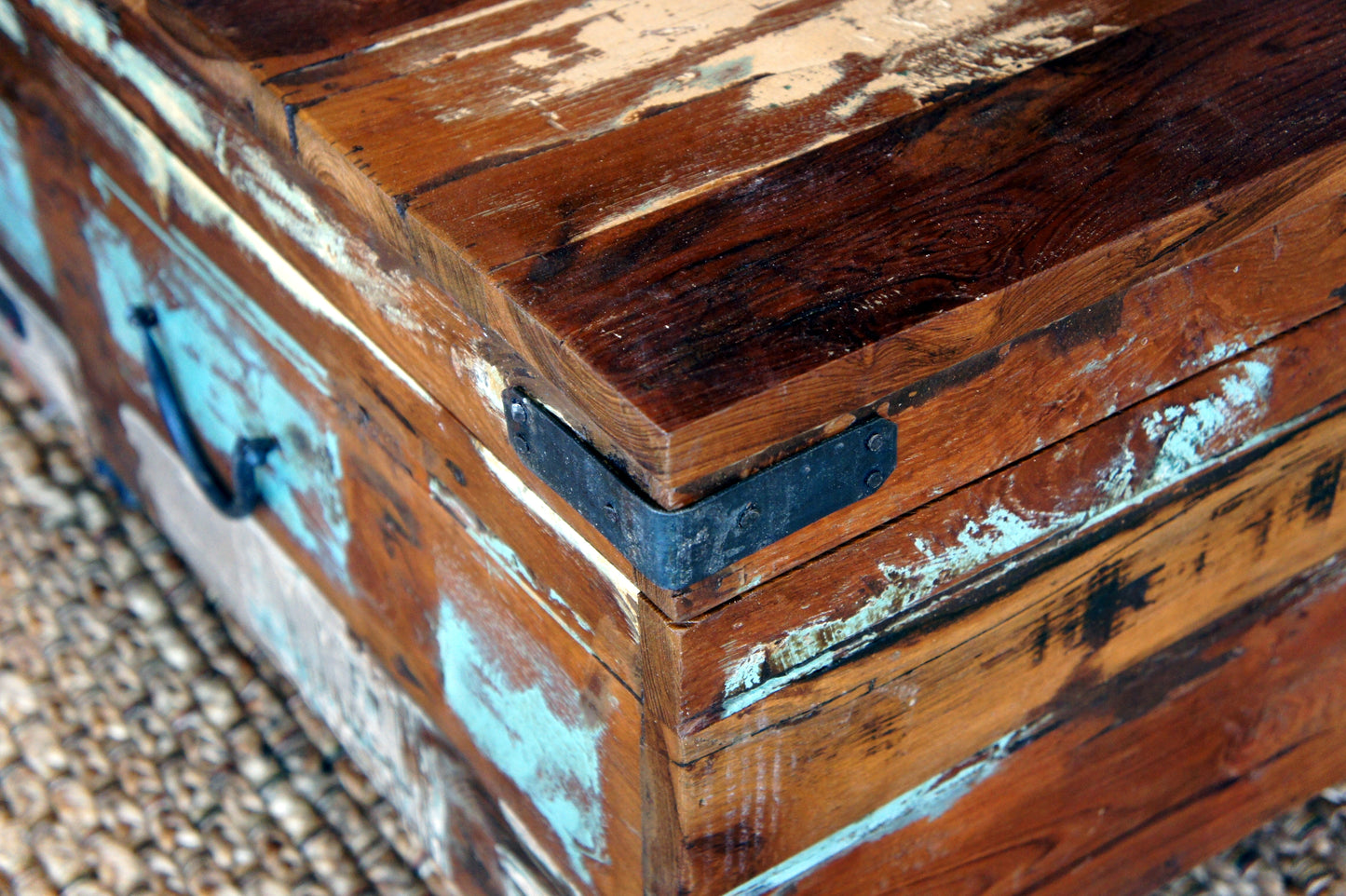 Vintage Painted teak  Coffee table Trunk on Wheels