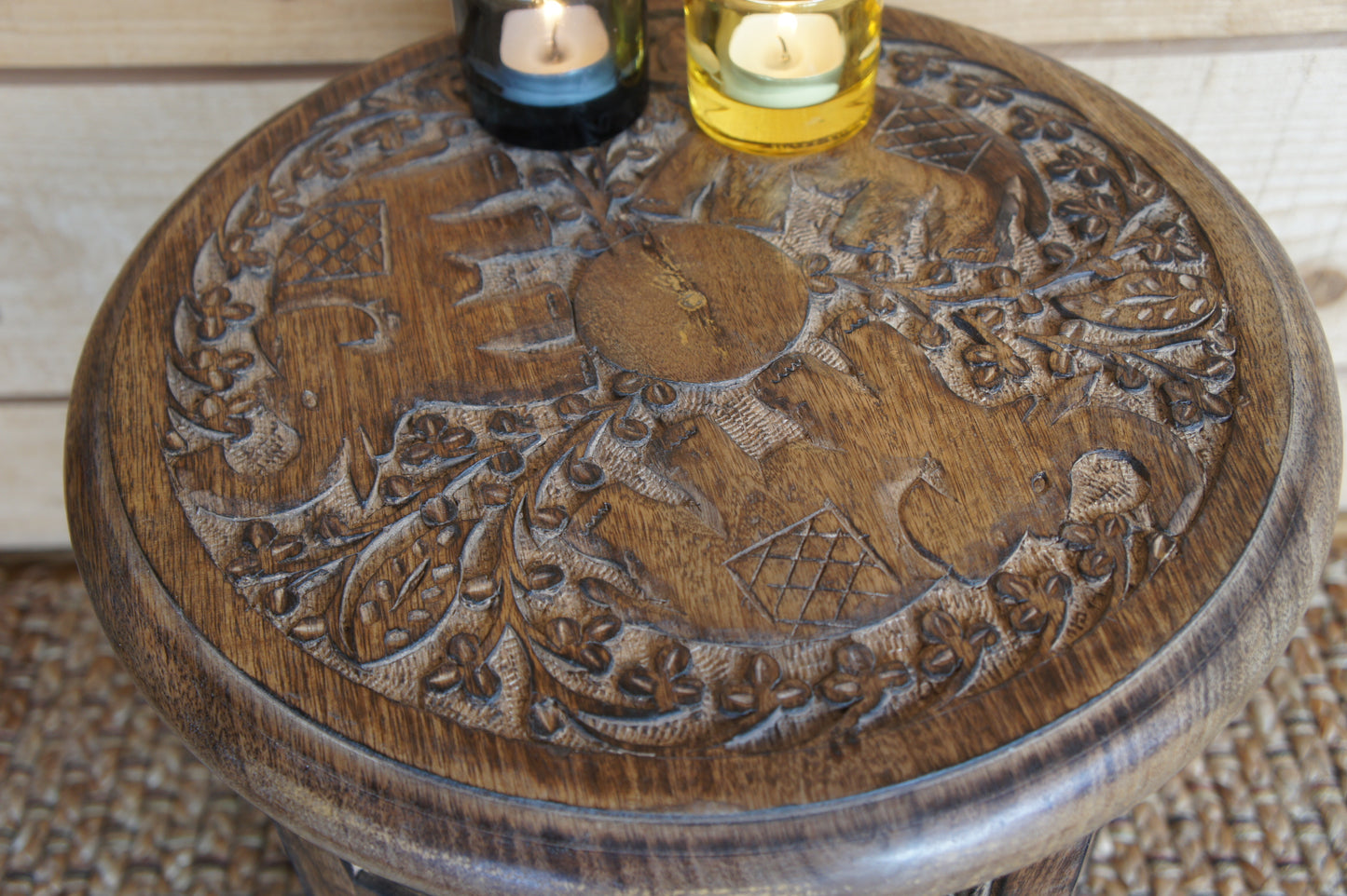 Mangowood Elephant Carved Octagonal Side Table