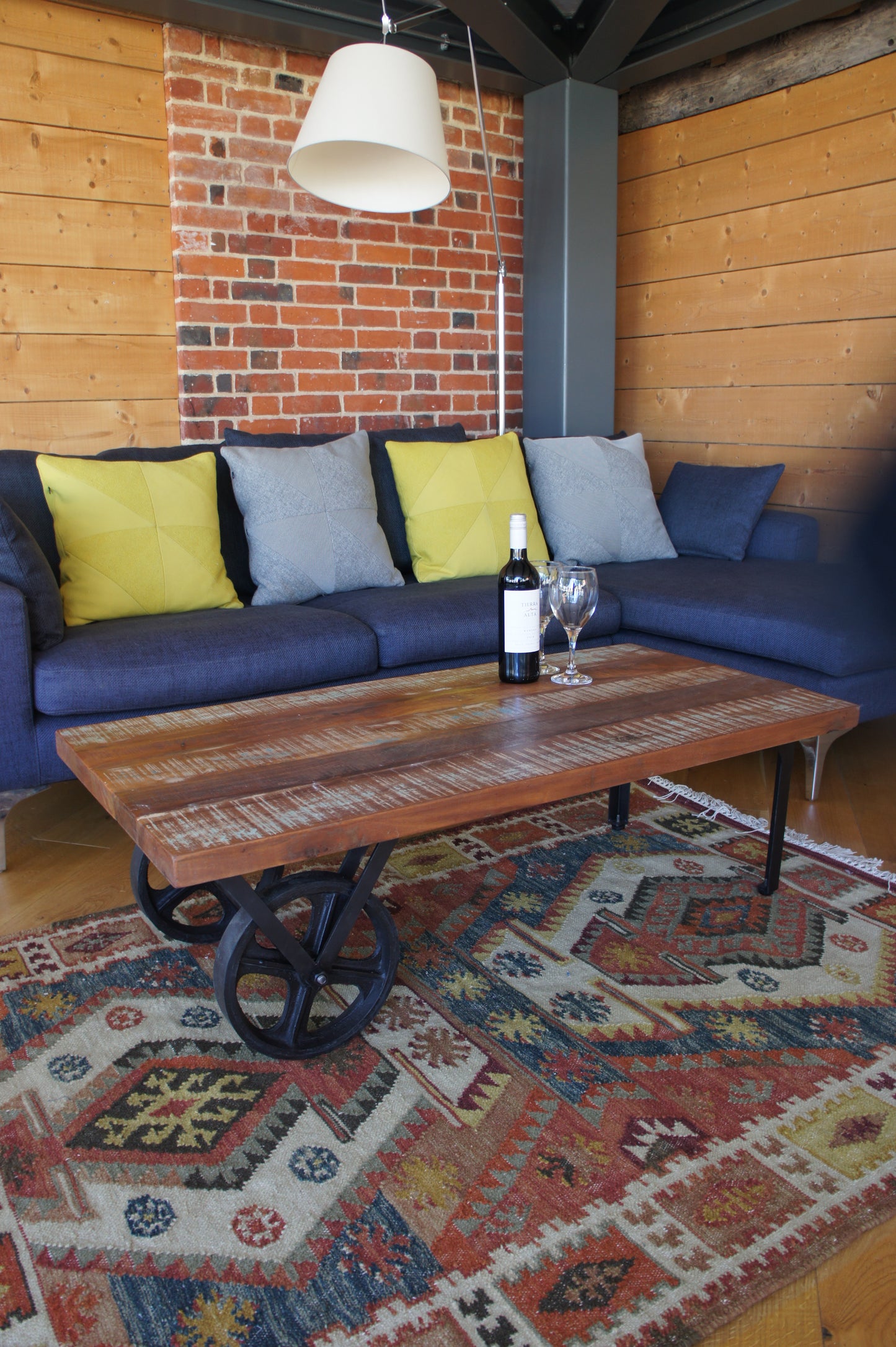 Vintage Destressed Painted Teak Cart Coffee Table