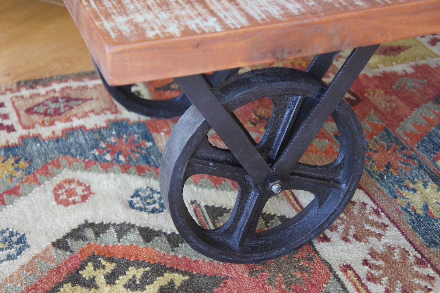 Vintage Destressed Painted Teak Cart Coffee Table