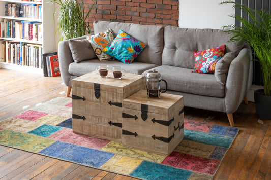 Set of Two Mangowood chest side tables