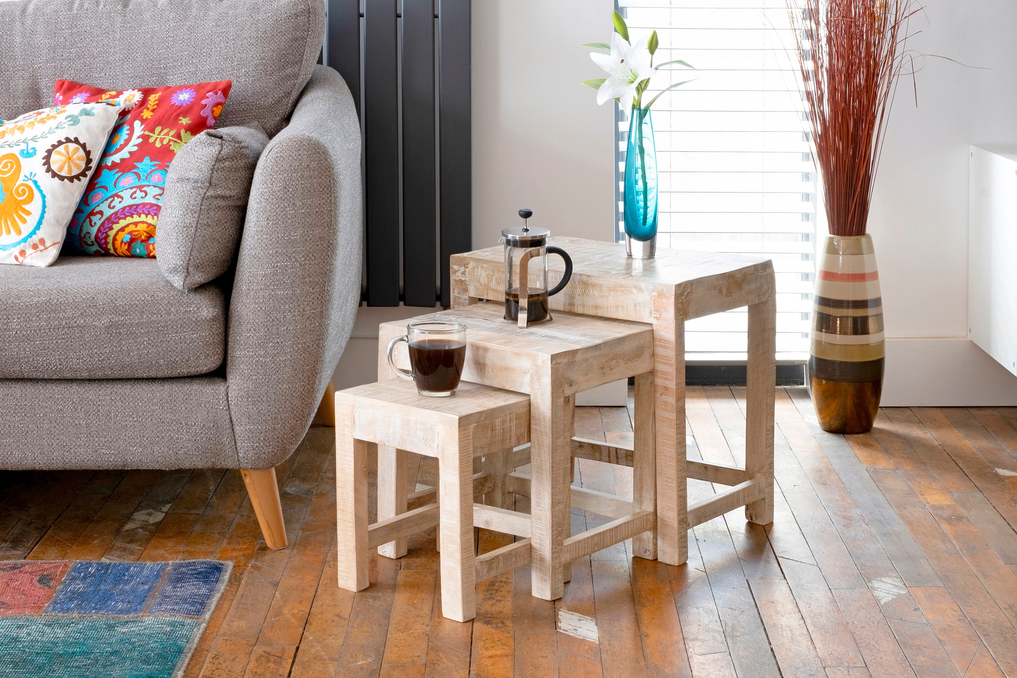 Whitewash end tables for 2024 living room