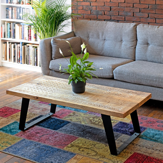 Handmade Mangowood Carved Top Coffee Table