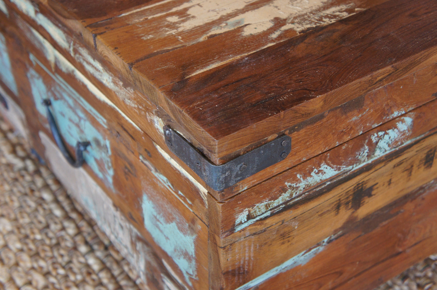 Vintage Painted teak  Coffee table Trunk on Wheels